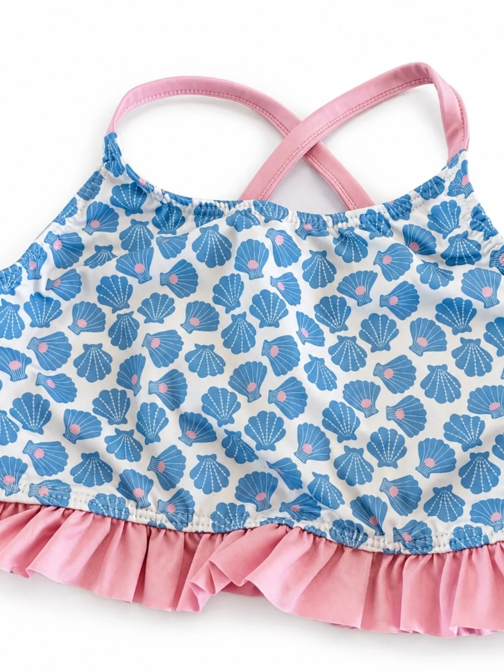 James & Lottie Girls Blue Seashell Ruffle Bikini Size 8 or size 7